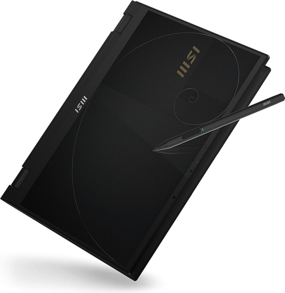 MSI Summit E14 Flip Evo A12MT-043FR Intel® Core™ i5 i5-1240P Hybride (2-in-1) 35,6 cm (14") Touchscreen Quad HD+ 16 GB LPDDR5-SDRAM 512 GB SSD Wi-Fi 6E (802.11ax) Windows 11 Home Zwart