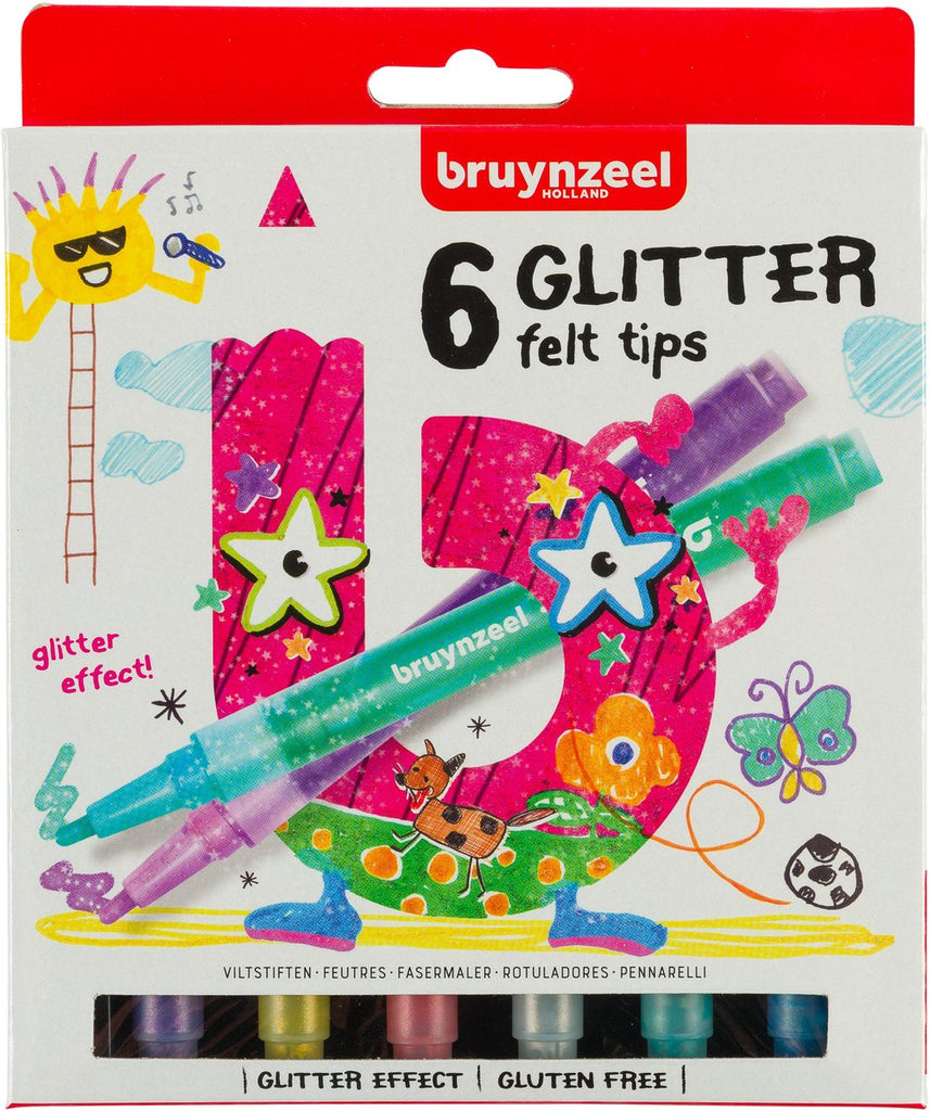 Viltstift Bruynzeel Kids set à 6 glitterkleuren | 6 stuks