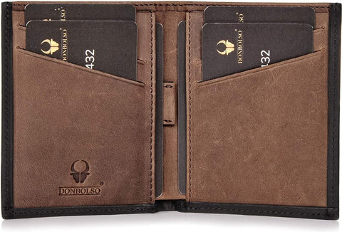 DONBOLSO Slim Wallet Rome I Echt lederen portemonnee met RFID-bescherming I Mini portemonnee voor mannen en vrouwen I Lederen portemonnee met 8 kaartsleuven I Vintage Black-Brown