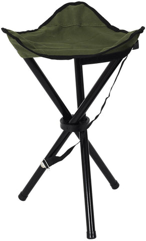 Home Deco Factory Driepoot opvouwbaar zit krukje - army groen - metaal - 31 x 45 cm - Campingstoel - Visserskrukje