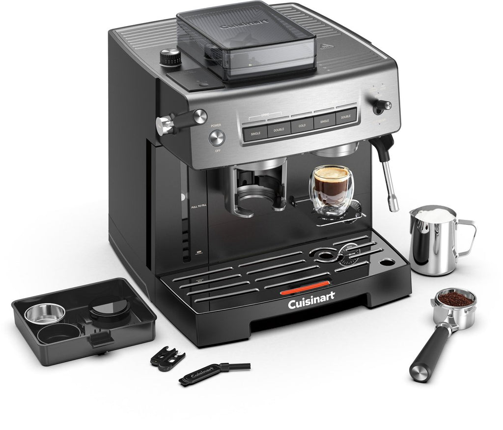 Cuisinart Espresso Machine Grind, Tamp and Brew - Met ingebouwde Koffiemolen - 20 Bar Druk - Iced Coffee Functie - 2,2L Waterreservoir - Zilver/Zwart